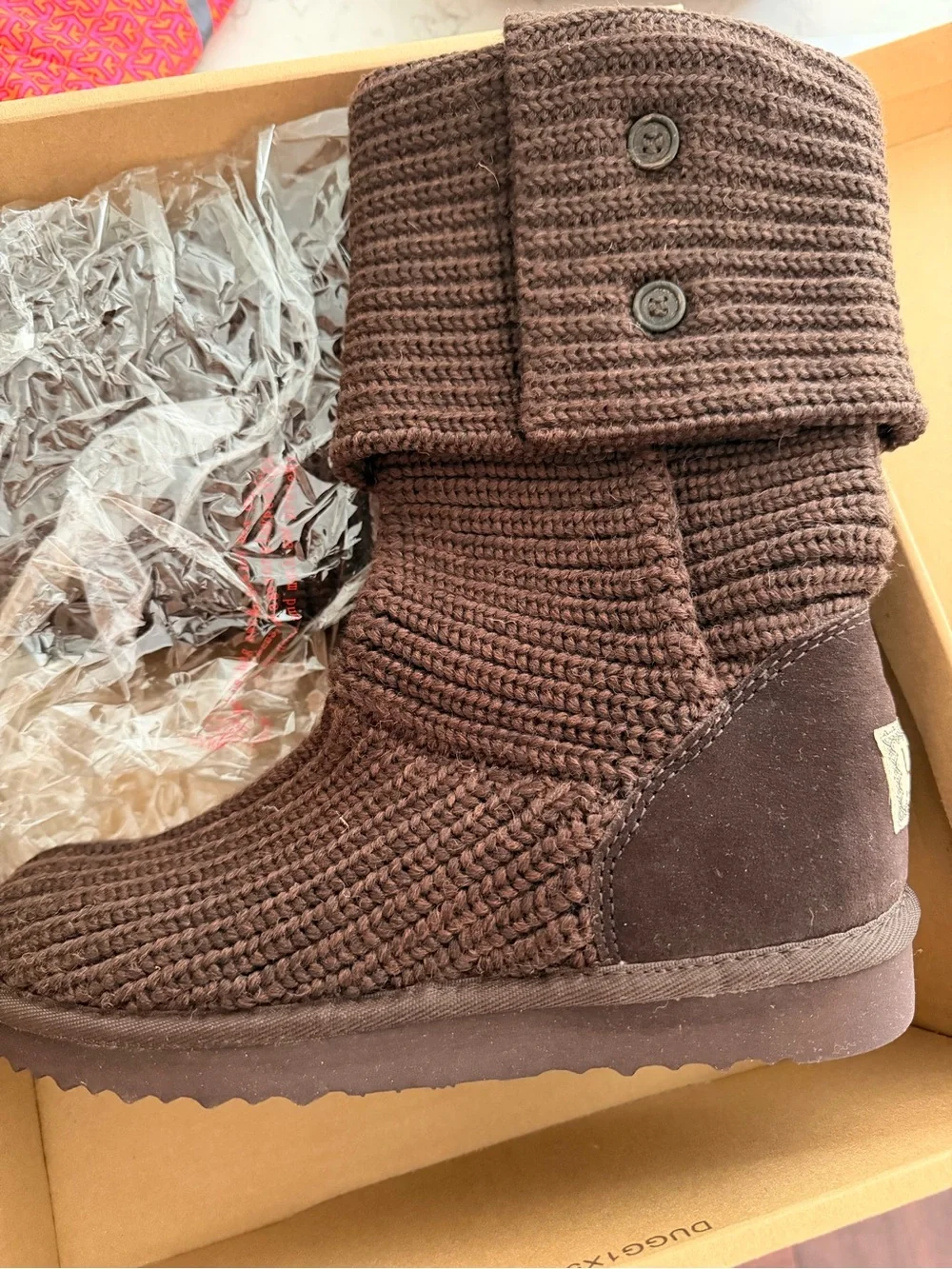 UGG Women's Brown Knit Fold-Over Winter Boots
